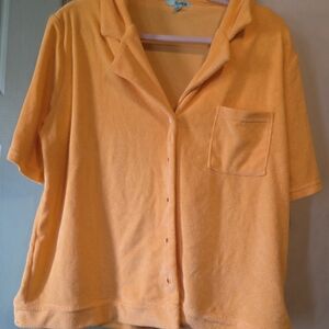 Summer Orange Terry Button-Up With Shorts